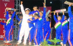 Students of DAV School, Sector 15, perform during the annual day celebrations in Chandigarh on Saturday