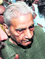 Shanti Bhushan, its co-chairman, on way to attend a meeting on the Lokpal Bill in New Delhi on Saturday.
