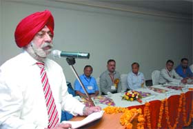 Dr SS Gill, Vice-Chancellor of Baba Farid University of Health Sciences, speaks at a seminar, Third National Mid-term Continued Medical Education of the Indian Association of Geriatric Mental Health in Bathinda on Sunday