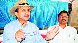 (Left) Lt Col Bablir Singh Parmar (retd), president of the Sainik Samaj Party, addresses a press conference in Dehradun on Sunday.