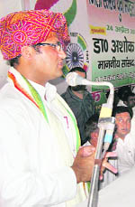 Sirsa MP Ashok Tanwar at a function in Fatehabad on Sunday.