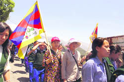 Tibetan students take out a rally at Dharamsala on Sunday. 