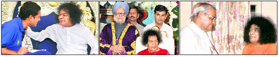 (L-R) With Sachin Tendulkar during his 80th birthday <p>celebrations on November 23, 2005. With PM Manmohan Singh at the convocation of one of his institutes in 2010. With former PM Atal Bihari Vajpayee at his ashram on February 11, 2004.