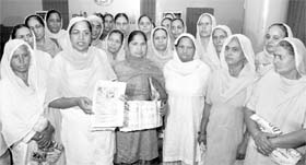 Wives of martyred policemen in Jalandhar on Sunday