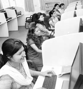 Girl students in a computer lab at IIT-Ropar