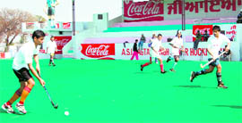 Players at Jarkhar Hockey Academy at Mata Sahib Kaur Hockey Stadium in Jarkhar village.