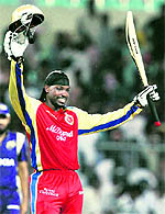 Royal Challengers Chris Gayle arrived in the IPL-IV with a 55-ball 102 against Knight Riders. 