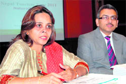 Ujjwala Dali of Nepal Tourism Board addresses the media in Amritsar