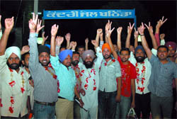 Activists of the Unemployed Linemen Union being released from the Central Jail in Bathinda late on Wednesday evening