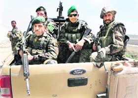 Soldiers on duty at the Afghan air force compound in Kabul on Wednesday