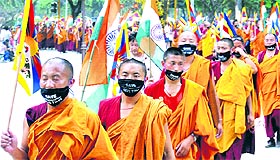 Monks take out a peace march in support of their demands. They came all the way from Dharamsala and will march to Delhi.