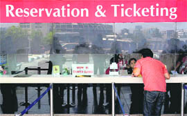 Closed ticket counter of Air India at CST Airport in Mumbai.
