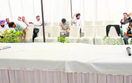 Empty chairs at the Punjab Information and Communication Technology Corporation auction in Mohali on Friday.