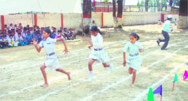 Students participate in the annual sports meet at Kendriya Vidyalaya, Mohkampur, in Dehradun on Friday. 