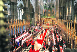Britains Prince Williams and his wife Catherine during their wedding ceremony in Westminster Abbey, London on Friday