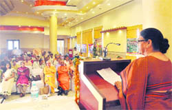 Shanti Mehra, vice-president of the Uttarakhand Animal Welfare Board, speaks at a workshop on animal welfare in Dehradun on Saturday.