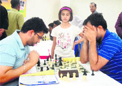 Players during a chess meet at St Xaviers Senior Secondary School, Sector 44, Chandigarh, on Sunday