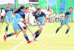 A match in the DDSC Inter-School Senior/Junior Girls Hockey Tournament played at Unison School In Dehradun on Sunday.
