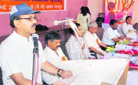 Surendra Singh Chauhan, secretary of the Akhil Bharatiya Vidyarthi Parishad, Dehradun, at a convention against corruption in Dehradun on Sunday.