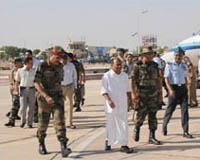 Defence Minister AK Antony during a visit to a forward location in Rajasthan on Monday.