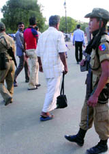 Armed men guard the Rajpath as the Centre delclared a security high alert after the US forces killed Osama bin Laden on Monday.