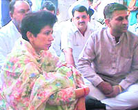 Union Minister Kumari Selja offers condolences to bereaved families of mishap victims in Yamunanagar on Monday.