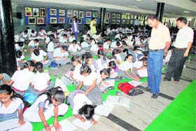 Students participate in a painting competition in Kurukshetra