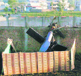 A crashed chopper near the hideout of Osama bin Laden in Abbottabad. 