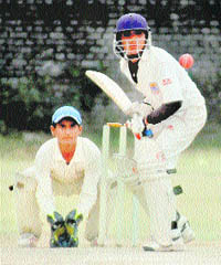 A batsman plays a shot during a match in Guru Nanak Public School, Sector 36, Chandigarh on Tuesday.