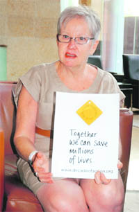 Gayle Di Pietro from Global Road Safety Partnership, interacts with the media at Hotel Taj in Chandigarh on Tuesday. 
