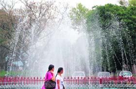 A water fountain at the University of Jammu adds to the beauty of the campus