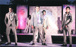 Models walk the ramp at a fashion show in Jalandhar on Sunday night. 