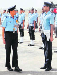 Air Marshal DC Kumaria being presented a guard of honour at the Bhisiana IAF station near Bathinda on Wednesday. 