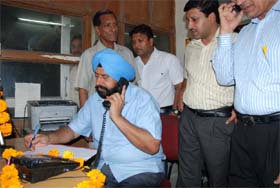 Mayor Baljeet Singh Birbehman launching a toll-free helpline service in Bathinda on Thursday