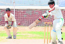 A match in progress during the St Kabir Trophy Tournament at St Kabir School, Sector 26, on Thursday. 