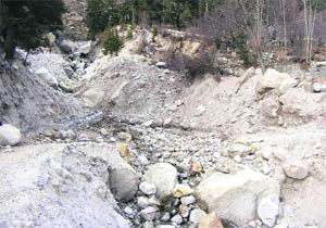 A view of a landslide spot in Kinnaur.