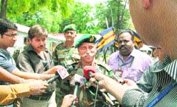 Lt-Gen KT Parnaik, GOC-in-C, Northern Command, addresses mediapersons at Nagrota near Jammu