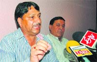 Reasi MLA Baldev Sharma addresses mediapersons in Jammu