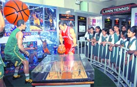 Students of Sutlej Public School, Panchkula, watch models at the sports gallery in Pushpa Gujral Science City in Kapurthala on Thursday