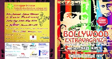 Upcoming Events: The poster of the dinner to be held at Leicester in May. (Right) Poster of the upcoming Bollywood dance event to be held at Wembley, London