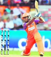 Kochi Tuskers Keralas Mahela Jayawardene plays a shot during their match against Kolkata Knight Riders in Kochi on Thursday