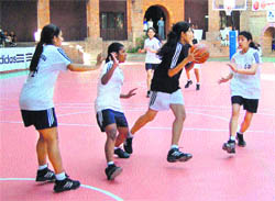 A match in the Welham Girls School Jubilee All-India Basketball Tournament in Dehradun on Friday. 