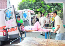 One of the seriously injured persons is shifted to the PGI, Chandigarh, from the trauma centre in Karnal on Friday