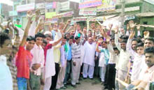 Angry residents protest against the killing of a woman and her grand-daughter at Ellenabad in Sirsa on Friday.
