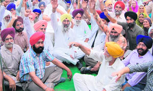 Victims of the 1984 anti-Sikh riots raise slogans in favour of their demands in Amritsar