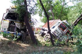 The site where the two trucks collided in Abohar on Saturday
