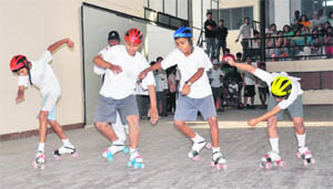Participants in action at the Doon District Inter-School Roller Skating Championship on Saturday. 