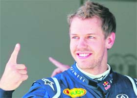 Red Bulls Sebastian Vettel celebrates at Istanbul Park on Saturday
