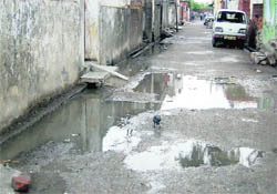 A road in a dilapidated condition in ward number 9 in Dehradun