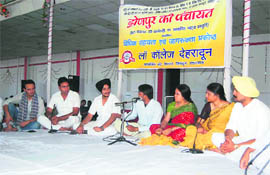 A play "Dronpur ki Panchayat" is staged at a legal awareness camp organised by students of Law College, Dehradun, on Sunday. 